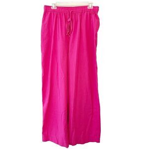 Ces Femmes Womens Pink Linen Pants Large Wide Leg Pleated Summer Comfort